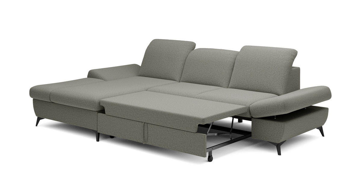 ECKSOFA FELICE L-S Grau Geflochtener Stoff mit Schlaffunktion - Grau, Holz (284/166cm) - MASSENO