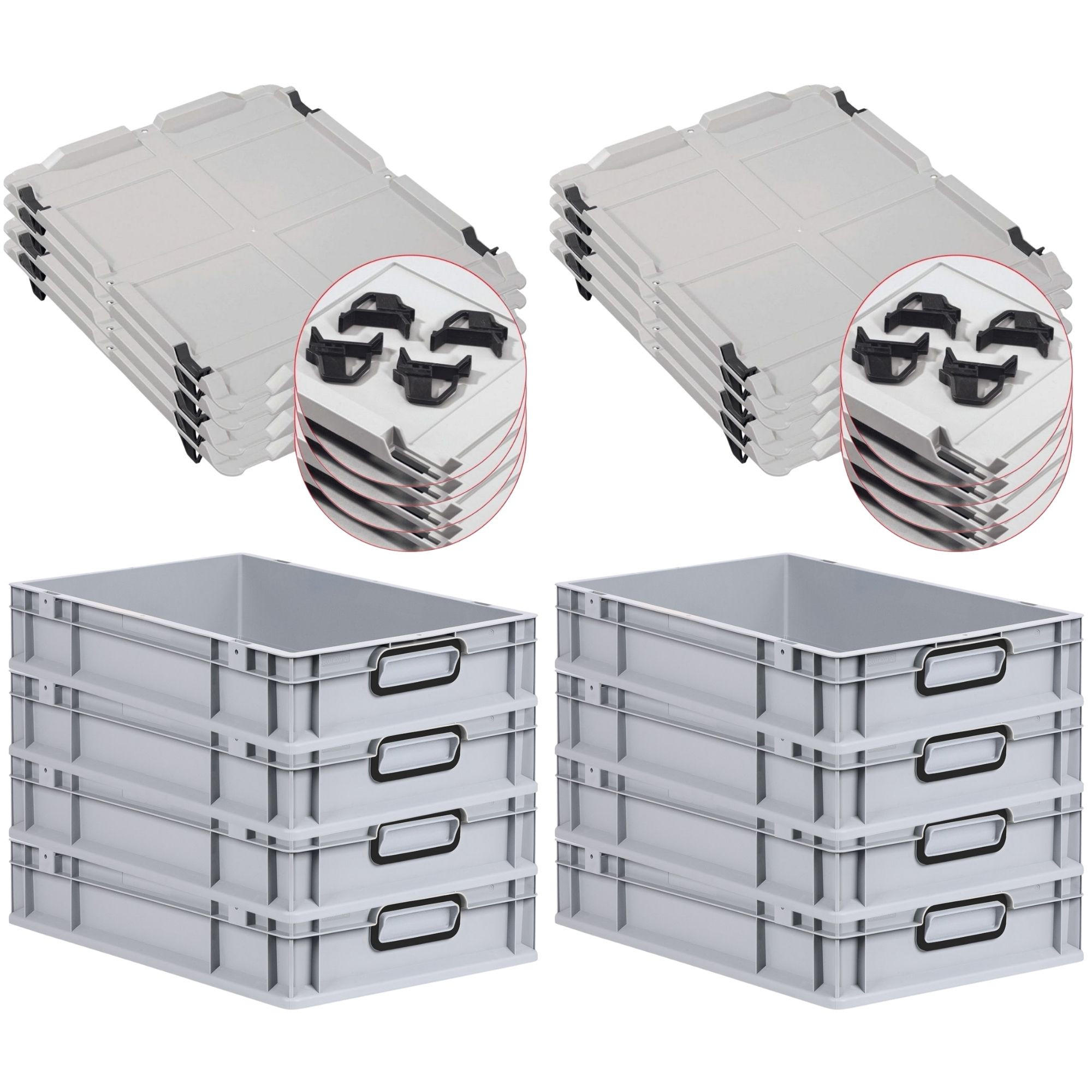 EUROBOX 8x NextGen Color mit Auflagedeckel 12x40x60 cm 23 Liter Grau Griffe schwarz zu - Schwarz/Grau, Kunststoff (40/12/60cm) - PROREGAL