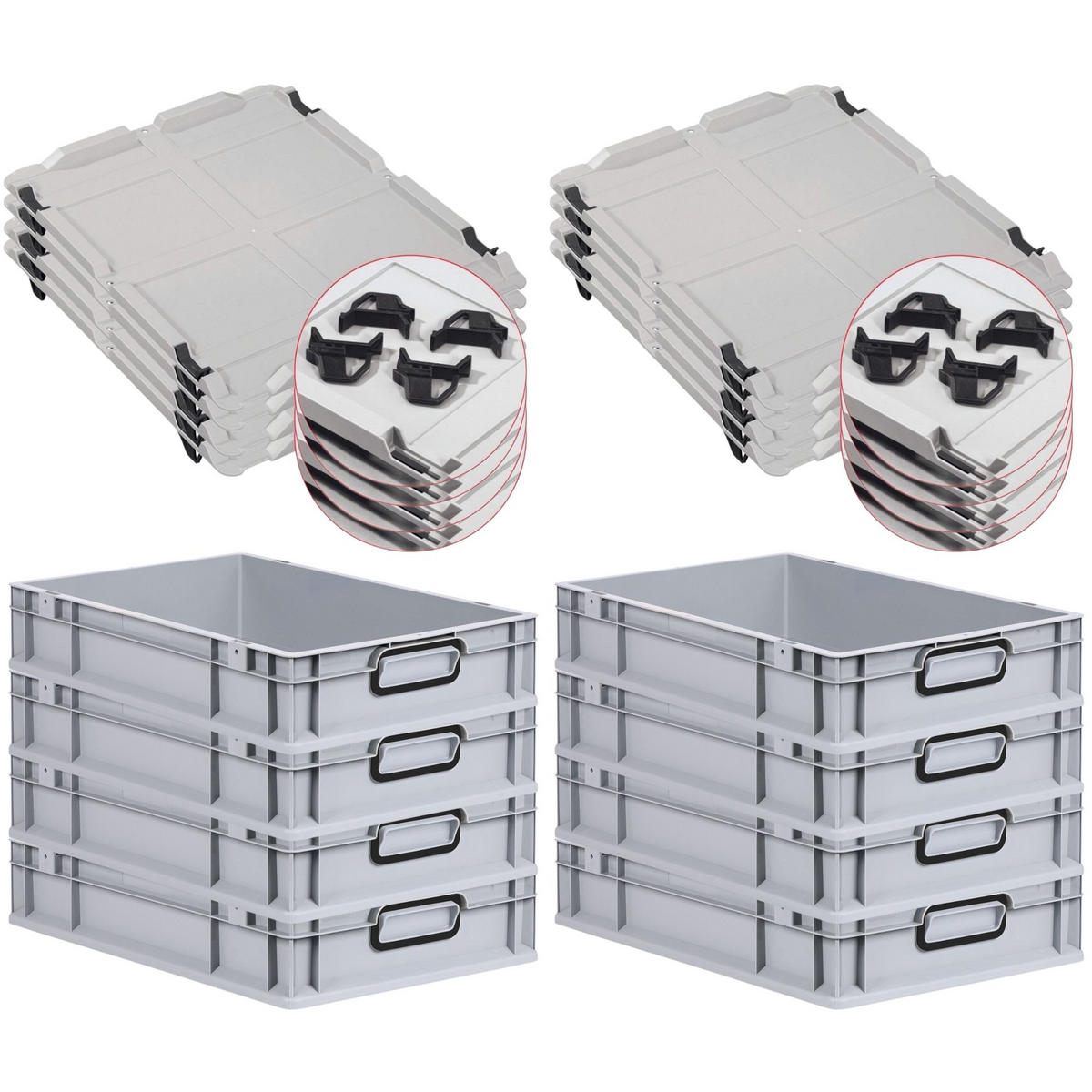 EUROBOX 8x NextGen Color mit Auflagedeckel 12x40x60 cm 23 Liter Grau Griffe schwarz zu - Schwarz/Grau, Kunststoff (40/12/60cm) - PROREGAL