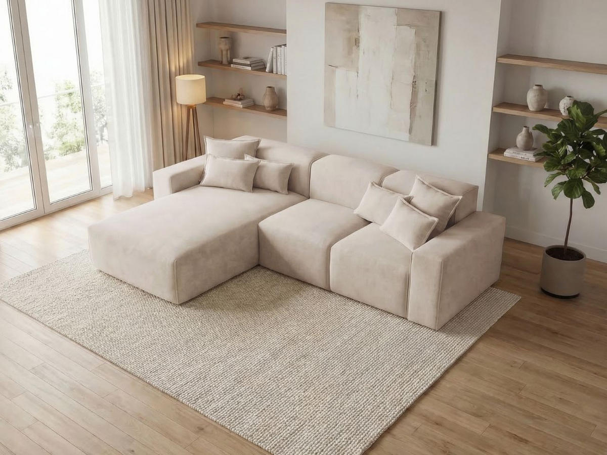ECKSOFA Leni Beige Links - Beige, Holz/Textil (265/180cm) - Graingold