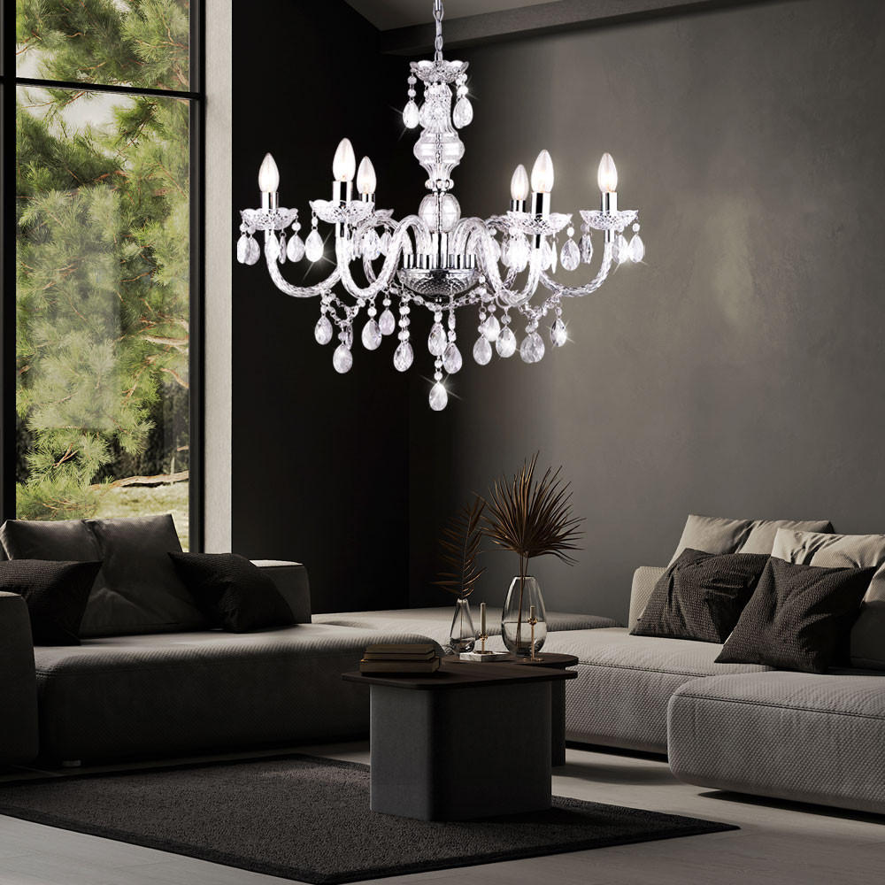 LED KRONLEUCHTER CUIMBRA I Silber Kristalloptik - Silberfarben, Metall (61/61/166cm)