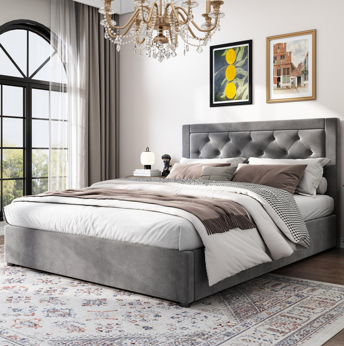 POLSTERBETT mit Bettkasten 140x200 cm Samt Grau - Grau, Metall (140/200cm) - Meubliv