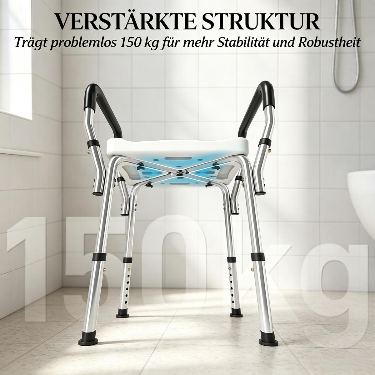 DUSCHSTUHL 6-fach höhenverstellbar, DE-42181, Silber/Weiß - Weiß, Kunststoff/Metall (45/69/52cm) - ComfortXL