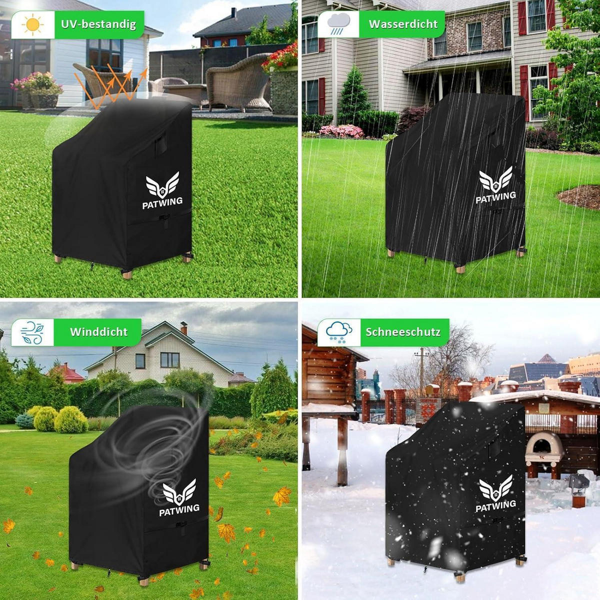 SCHUTZHÜLLE für Gartenstühle 70 x 70 x 85/125 cm - Schwarz, Kunststoff (70/125/70cm)