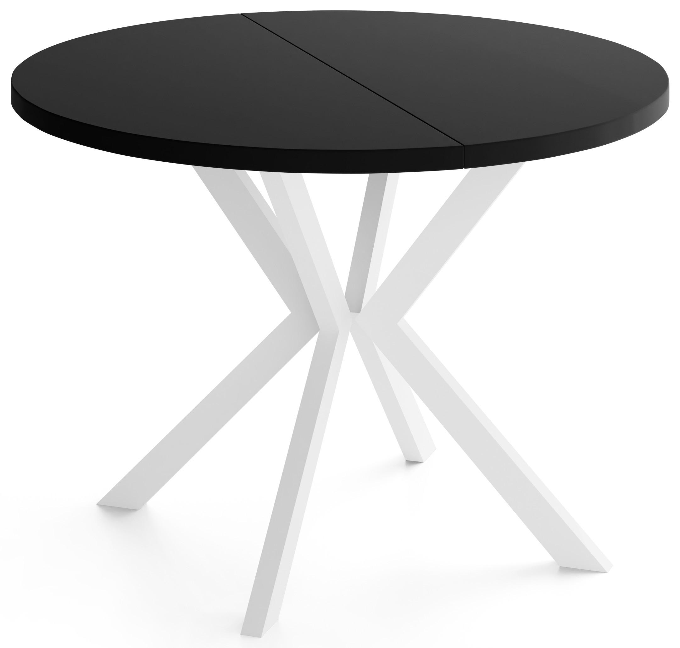 ESSTISCH Della runder ausziehbarer, Schwarz 100-180/100/76 cm - Schwarz/Weiß, Holzwerkstoff/Metall (100/180/76cm) - WFL GROUP