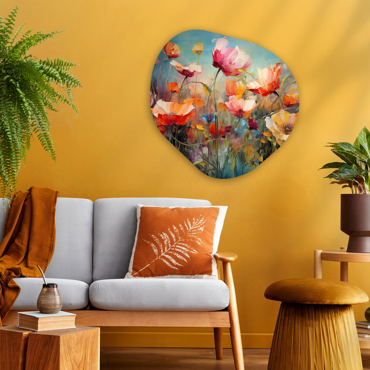 WANDBILD Blumen - Aquarell - Kunst - Botanisch - Natur 60x60 cm - Orange, Kunststoff (60/60cm) - MuchoWow