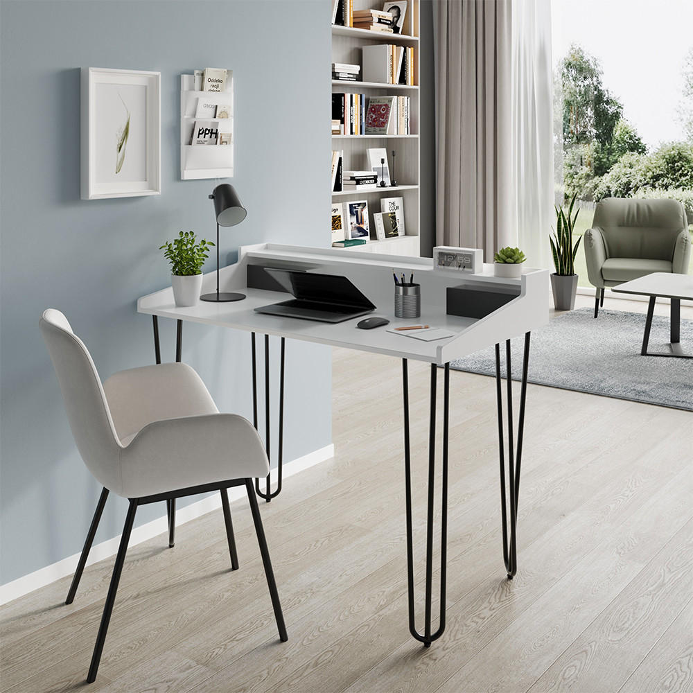 SCHREIBTISCH Sannar Weiß 110 x 60 cm mit Schubladen - Schwarz/Weiß, Holzwerkstoff (60/110/89.5cm) - Vicco