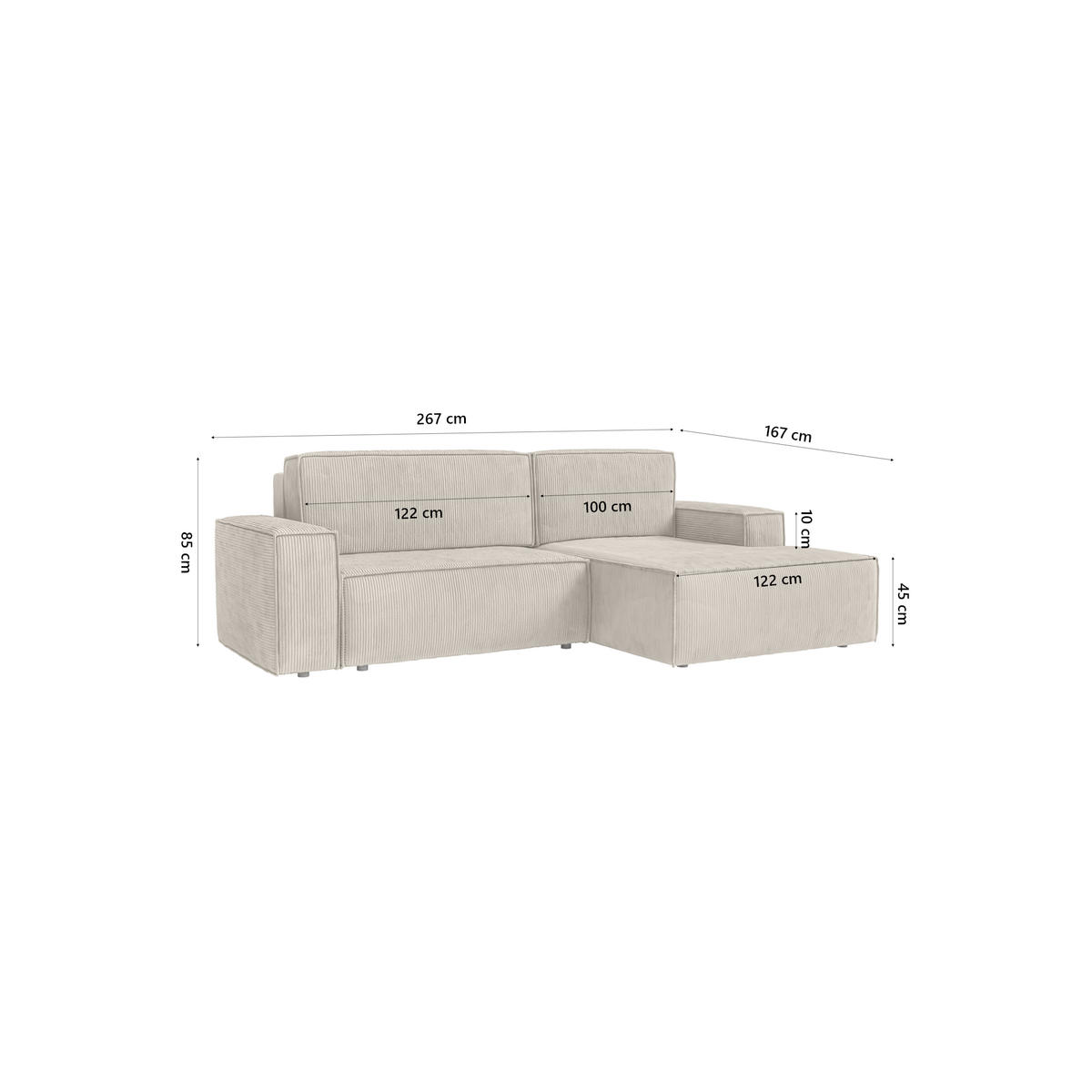 ECKSOFA Kokko mit Schlaffunktion, Beige - Beige, Textil (267/167cm) - Fedve