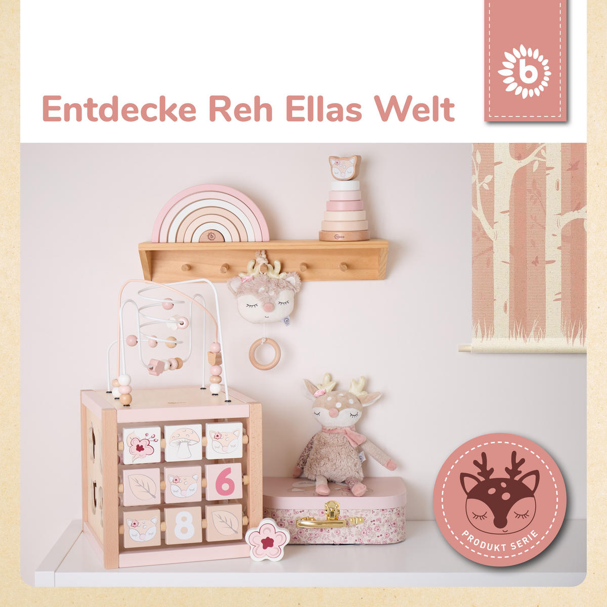 MOTORIKWÜRFEL Reh Ella XXL - Rosa, Holz (30/30cm) - Bieco Spielwaren