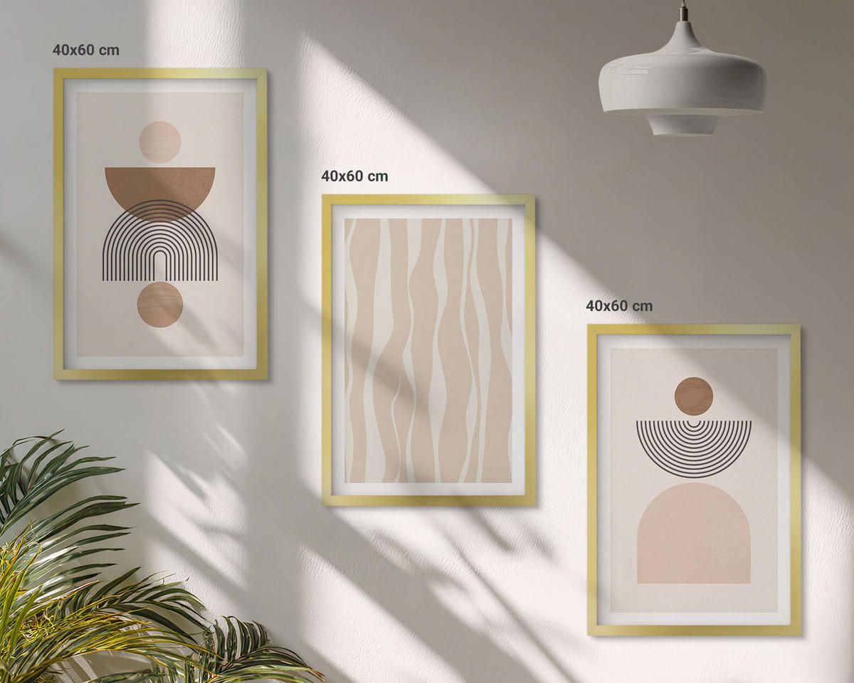 BILDER SET 3er Set - 40x60 cm Goldrahmen - Abstrakte Formen braun beige - Goldfarben, Kunststoff (40/60cm) - TULUP