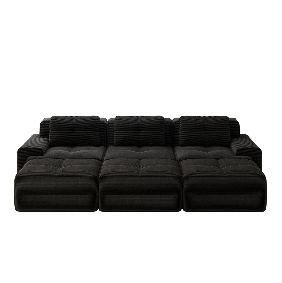 SOFA modular mit Schlaffunktion 74 cm Tiefsitz Cord Black - Schwarz, Kunststoff (177/69/293.2cm) - Meubliv