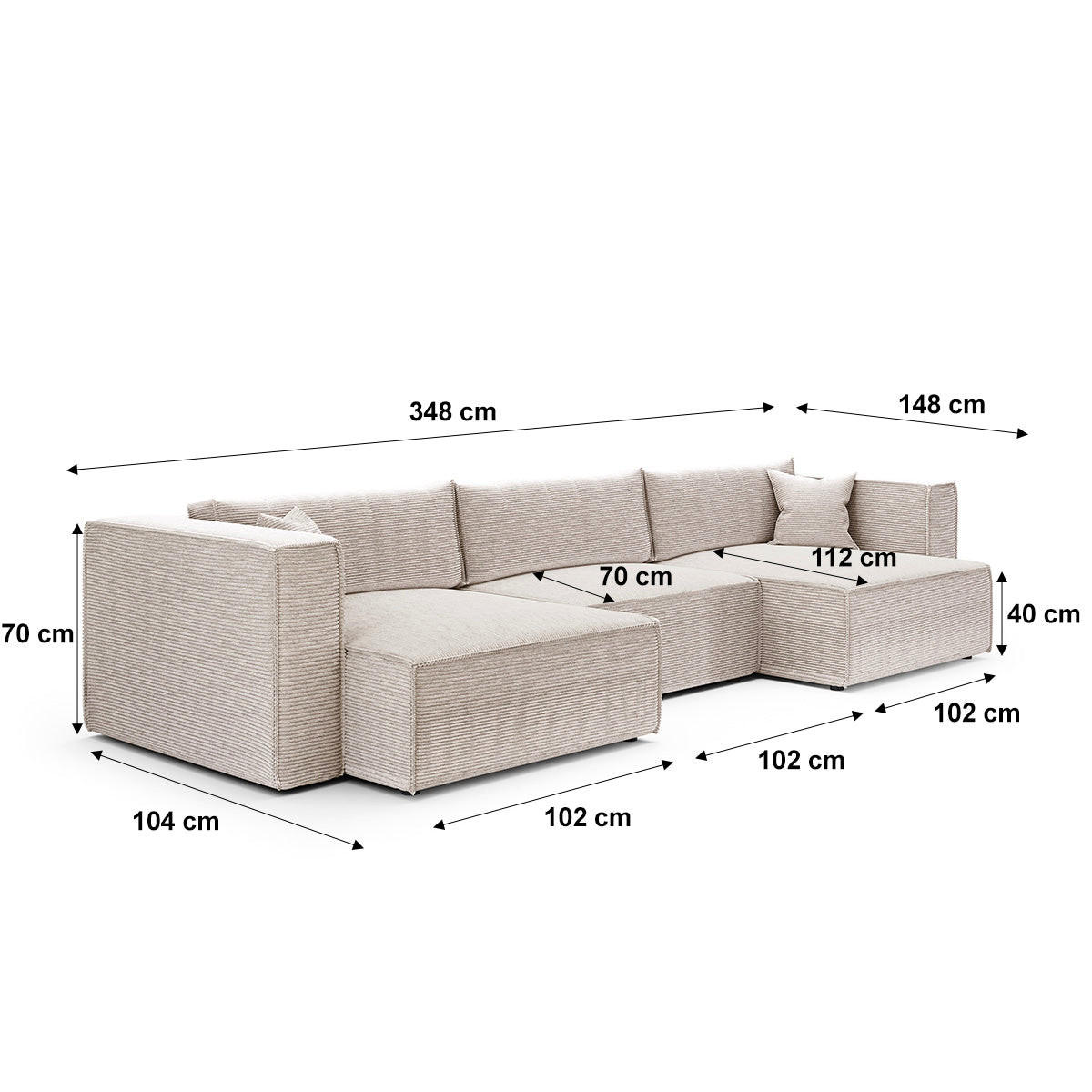 PANORAMSKA SOFA Jimmy 5 mjesta za sjedenje Bijela - bijela, drvo (348/77/148cm) - Petits-meubles