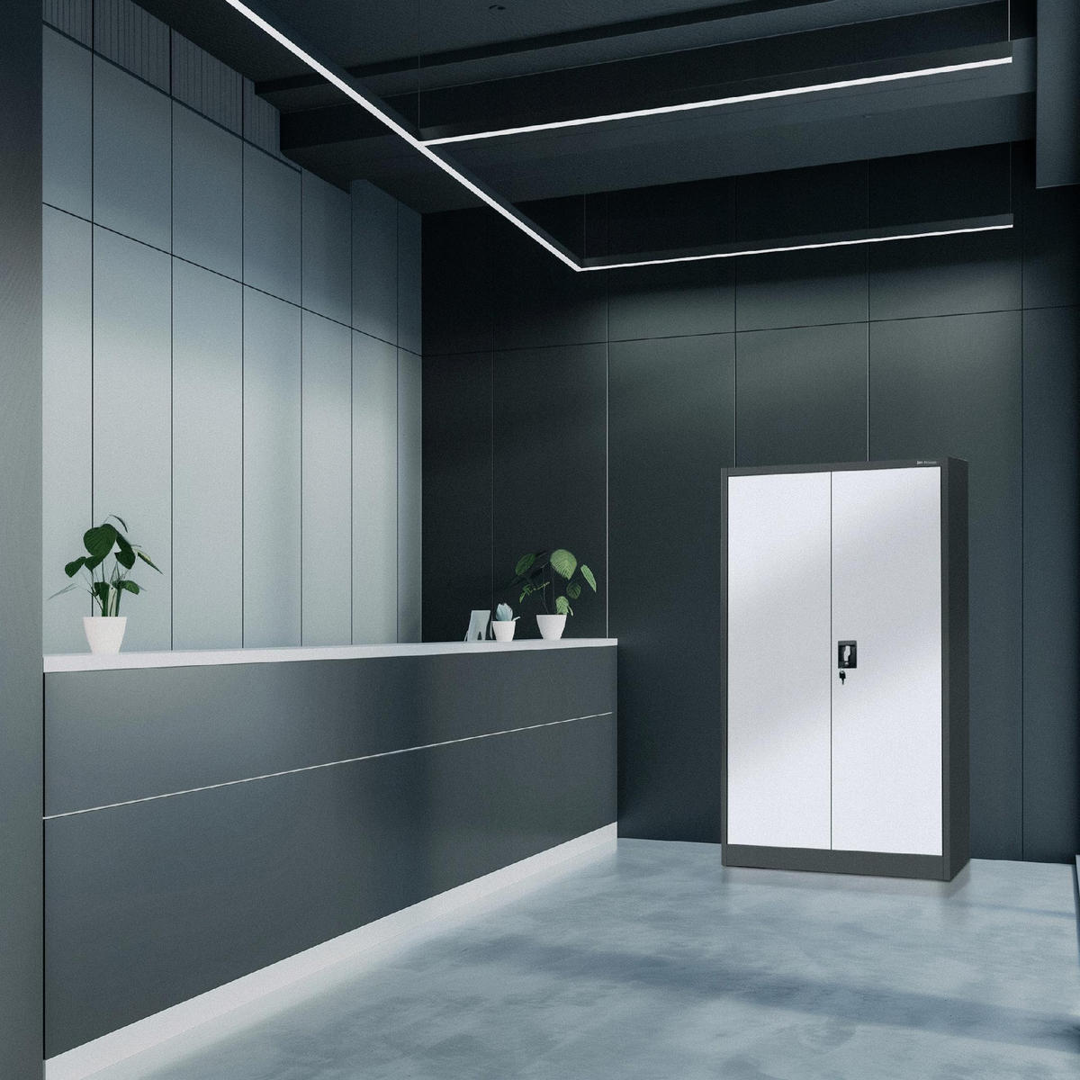 BÜROSCHRANK KEVIN - Anthrazit/Weiß, Metall (90/140/40cm) - Jan Nowak