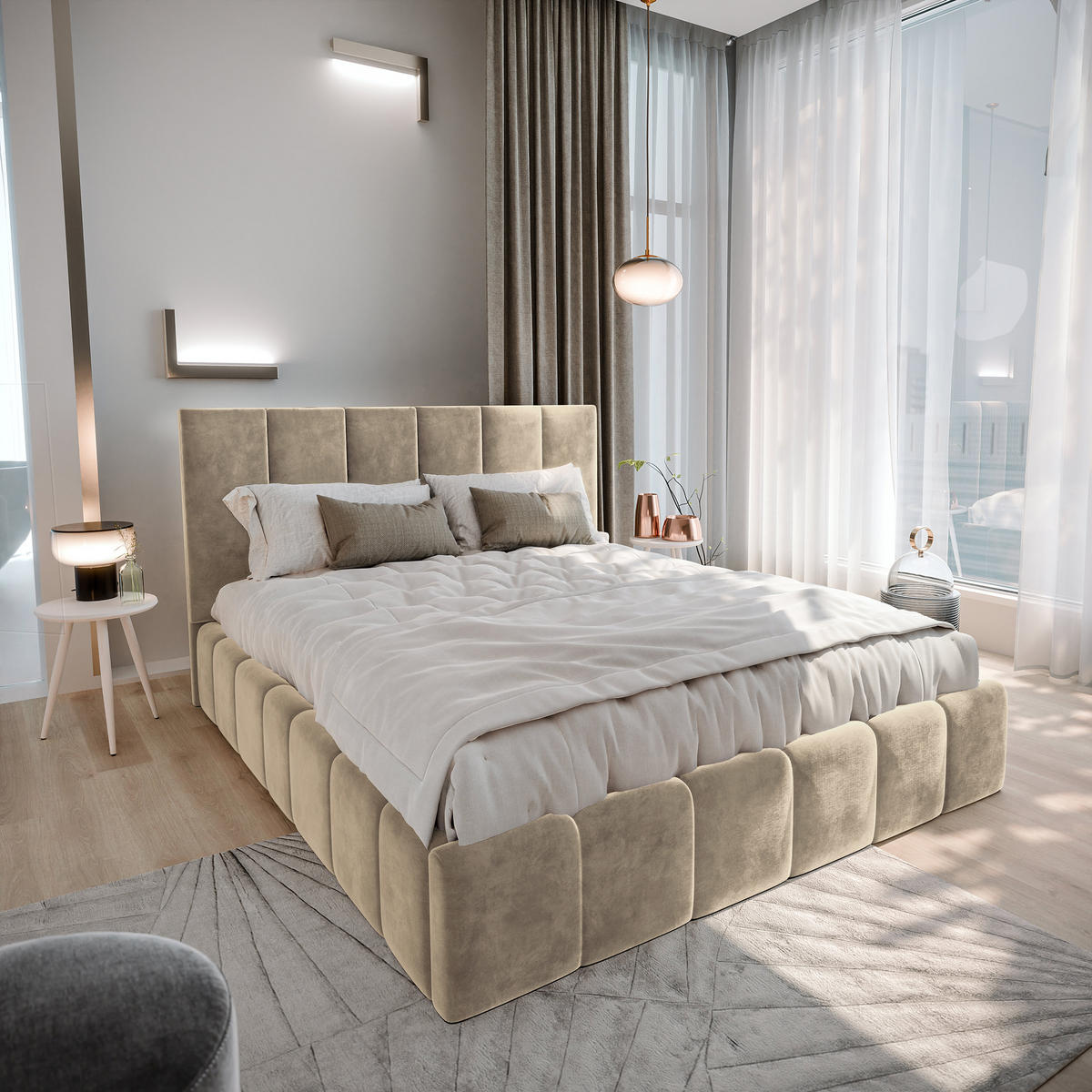 ČALOUNĚNÁ Postel TARANTO 120x200 cm Krémová - krémová, kompozitní dřevo/textil (120/200cm) - MASSENO