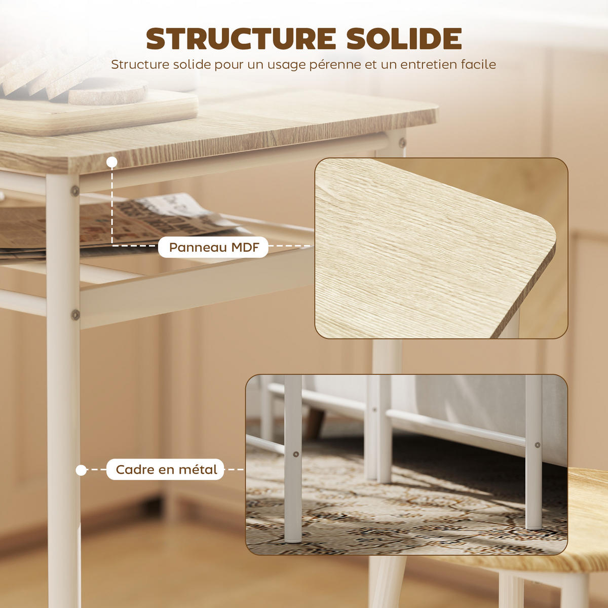 BARTISCH-SET DE-14801 mit 2 Hockern & Ablage Weiß - Weiß, Metall (80/50/90cm) - ComfortXL