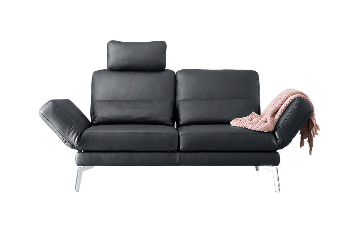LEDERSOFA HURRICANE Schwarz Leder - Silberfarben/Schwarz, Leder (170/87/141cm) - KAWOLA