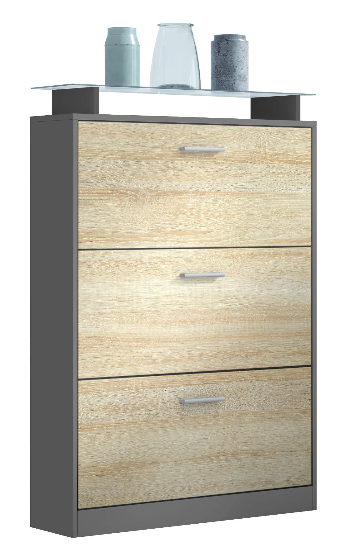 SCHUHSCHRANK Lavia Front in Eiche sägerau - Eiche San Remo, Holzwerkstoff (89/128/23cm) - Vladon