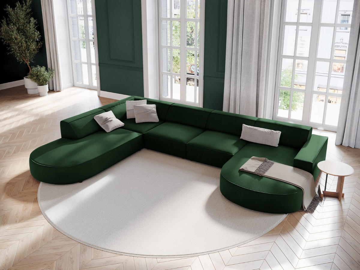 PANORAMASOFA links Jodie aus Samt flaschengrün 7 Sitzplätze - Dunkelgrün, Textil (262/70/364cm) - Micadoni