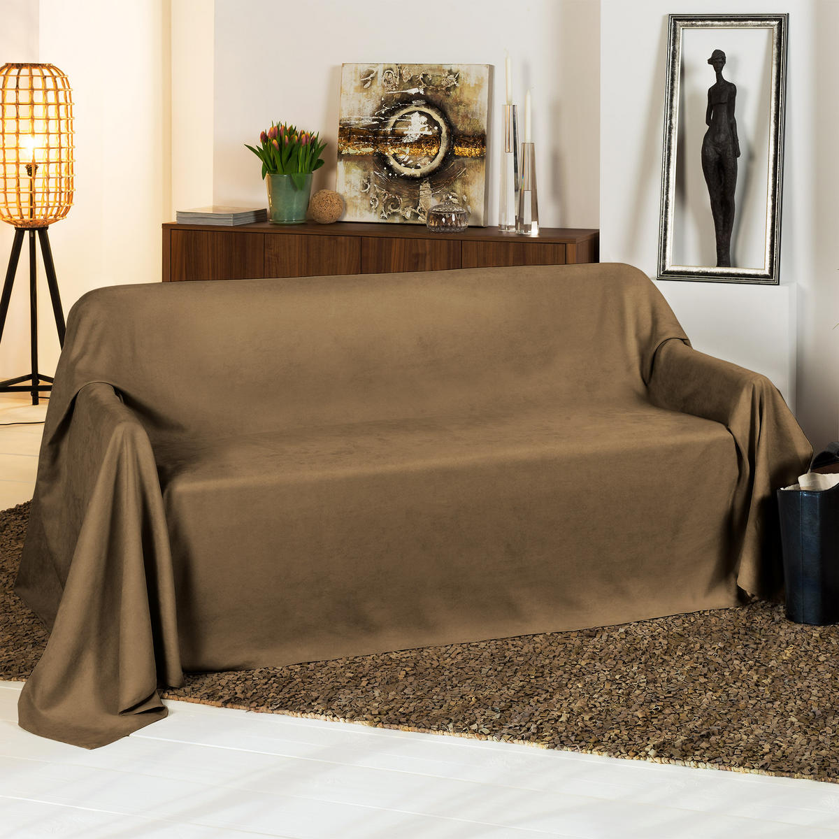 TAGESDECKE Romantica Wildleder Optik 210/280 cm Hellbraun - Braun, Textil (210/280cm) - Beautissu 