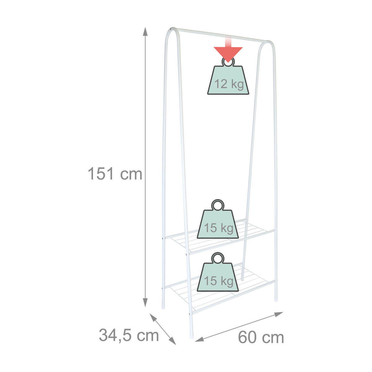 KLEIDERSTÄNDER - Weiß, Metall (60/151/34.5cm) - Relaxdays