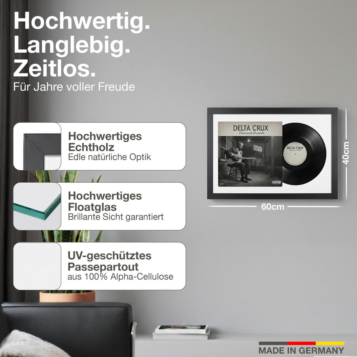 SCHALLPLATTEN RAHMEN 40/60 für Cover & Vinyl - Schwarz, Holz (60/40cm) - K-Möbel