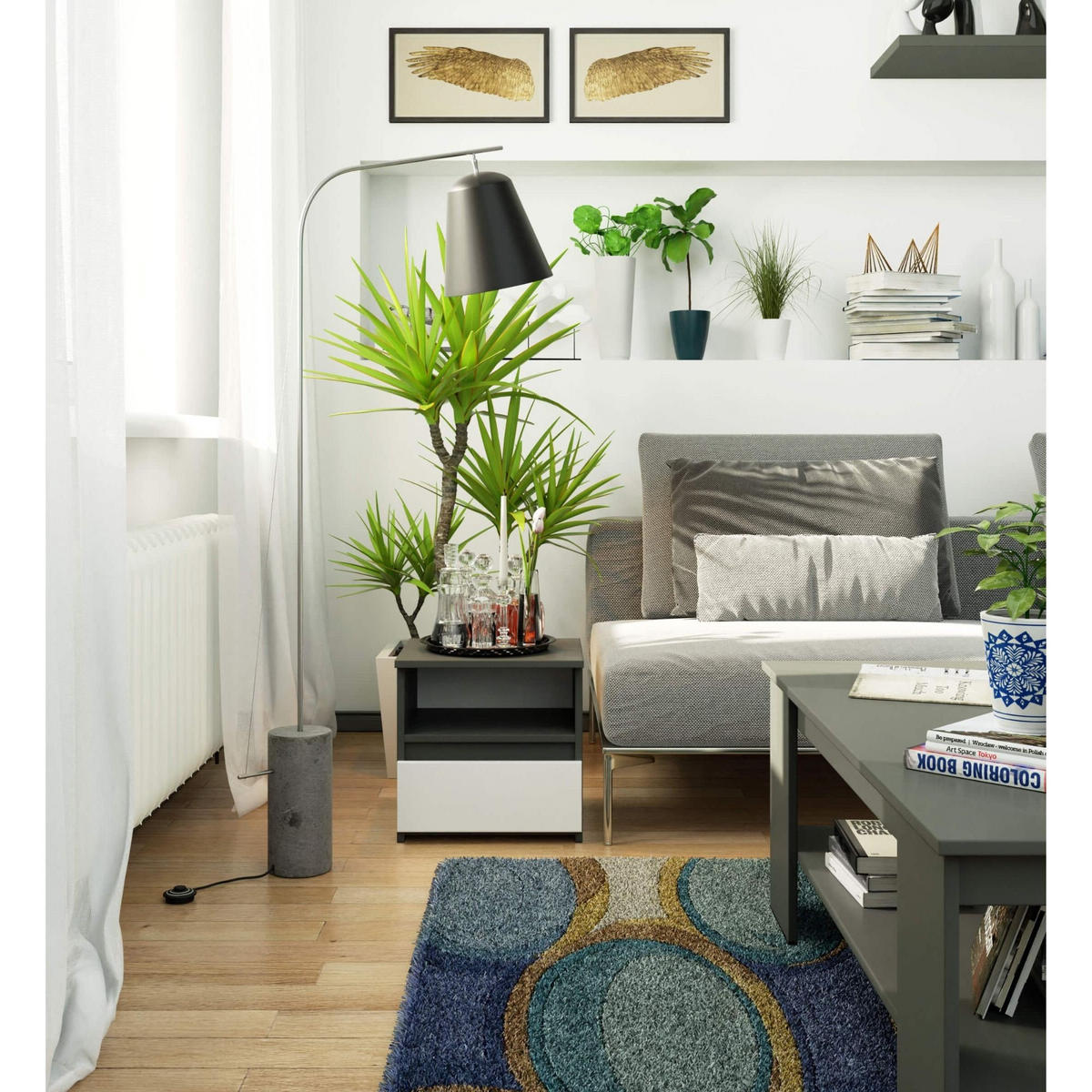 NACHTSCHRANK CL1, Grau-Weiß, 40x35x40 cm - Weiß/Grau, Holz (40/40/35cm) - Milordbikes