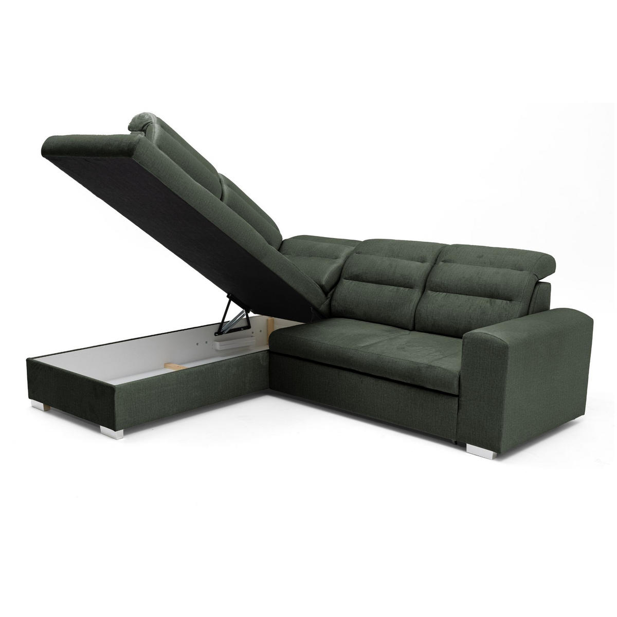 ECKSOFA CLOUD L Links mit Schlaffunktion 120x190 Velours Dunkelgrün - Chromfarben/Dunkelgrün, Holz/Kunststoff (202/260cm) - Muffo