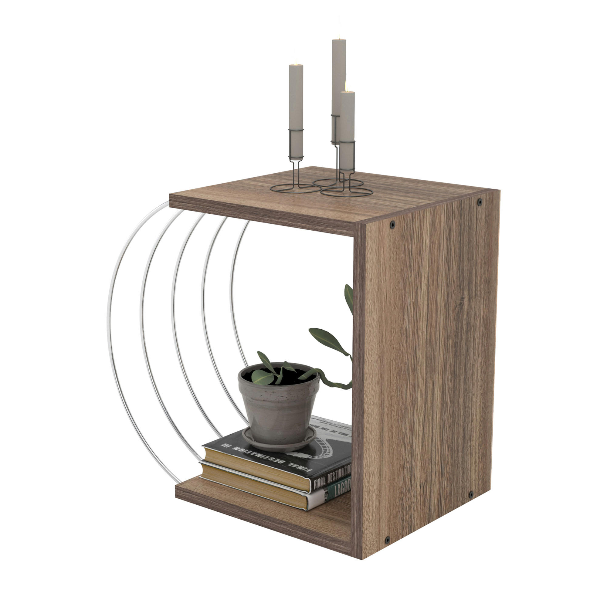 BEISTELLTISCH Vefsn - Chromfarben/Walnussfarben, Holzwerkstoff/Metall (30/46/42cm) - [en.casa]