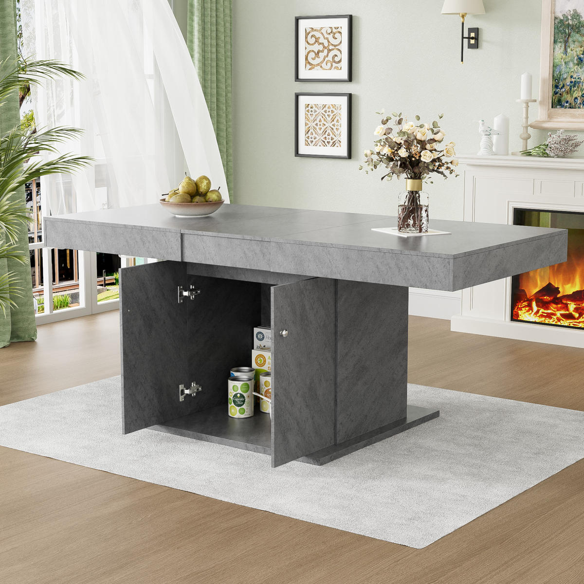 ESSTISCH 140-180x80x76 cm in Grau aus Spanplatte mit automatischer Teleskop-Erweiterung und Stauraum - Grau, Holzwerkstoff (80/180/76cm) - Modfu