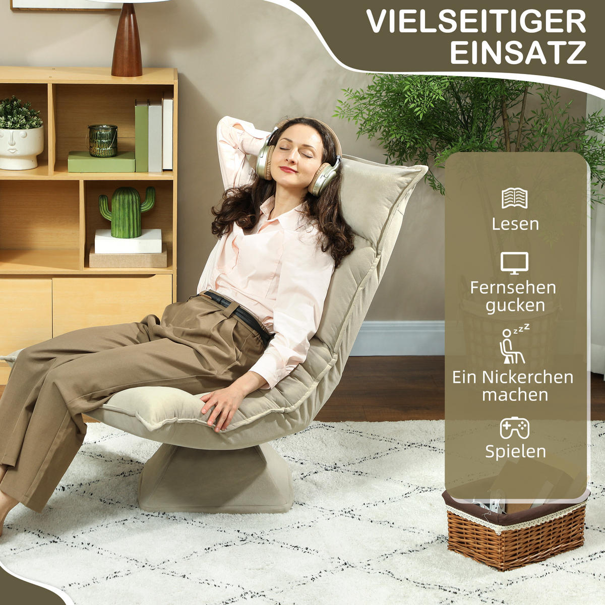 BODENSTUHL Drehbar Bodensessel mit 5-Fach Verstellbarer Rückenlehne Beige - Beige, Kunststoff (62/95/70cm) - HOMCOM