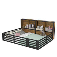 KINDERBETT 140/200 cm schwarz aus Metall und MDF mit Stauraum und LED - Schwarz, Holzwerkstoff (140/200cm) - OKWISH