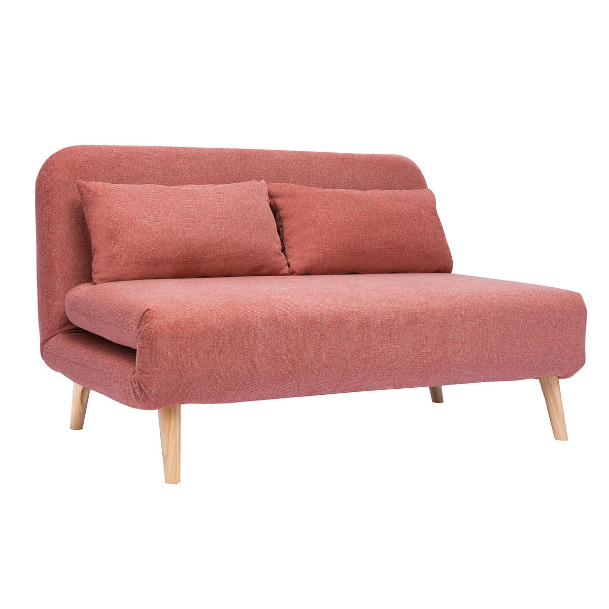SCHLAFSOFA 2-Sitzer Terrakotta Samtig Helles Holz AMIKO - Terracotta, Textil (87/78/132cm) - Miliboo