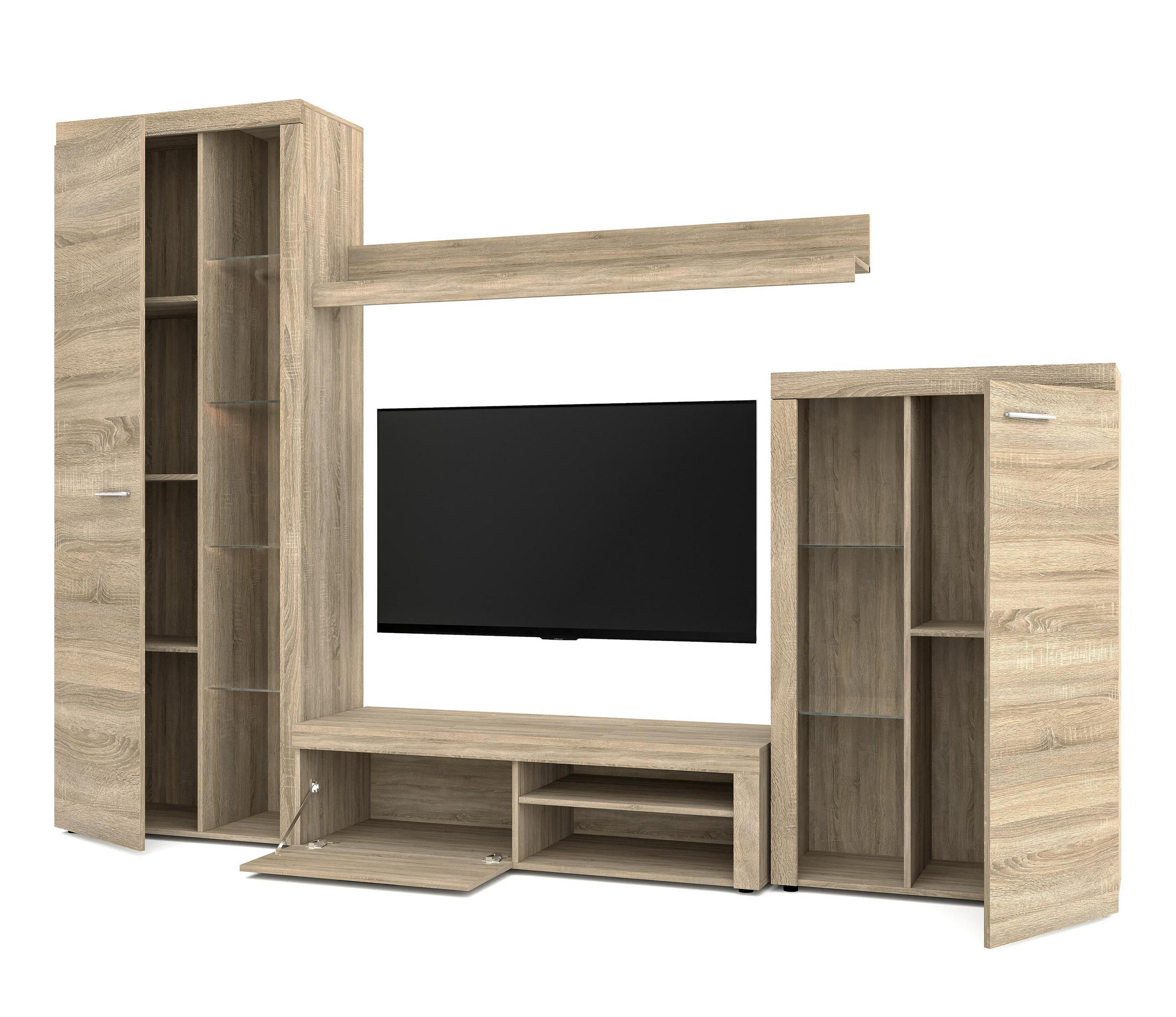 WOHNWAND Spacoro Sonoma Eiche 270/190/41 cm Wohnwand Modern ohne LED - Beige, Holzwerkstoff/Kunststoff (270/190/41cm) - AX Living