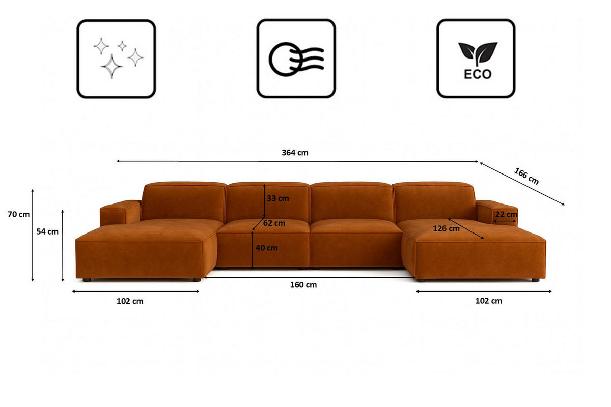 ECKSOFA Cursal U-Form, Stoff Salvador, Braun - Braun, Holz (364/166cm) - Kaiser Möbel