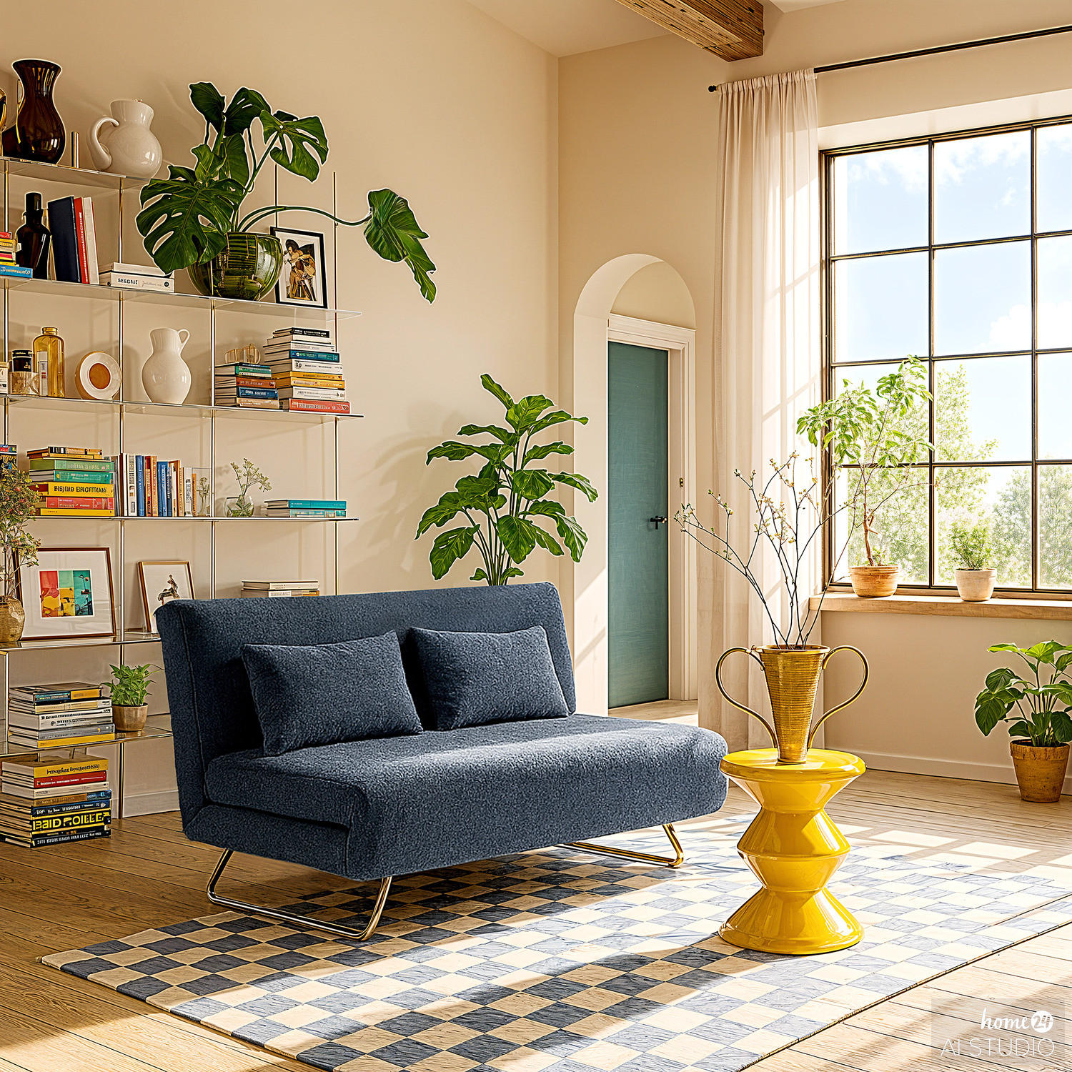 SCHLAFSOFA - Chromfarben/Blau, Textil (130/85/87cm) - home24