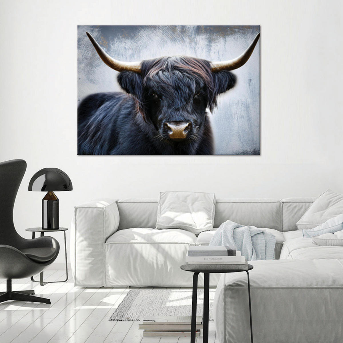 WANDBILD schwarze schottische kuhtiere - Multicolor, Textil (60/40cm) - Feeby