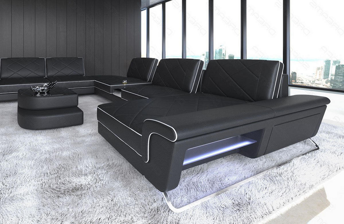 WOHNLANDSCHAFT Bari XXL - Schwarz/Weiß, Leder (456/89/329cm) - Sofa Dreams