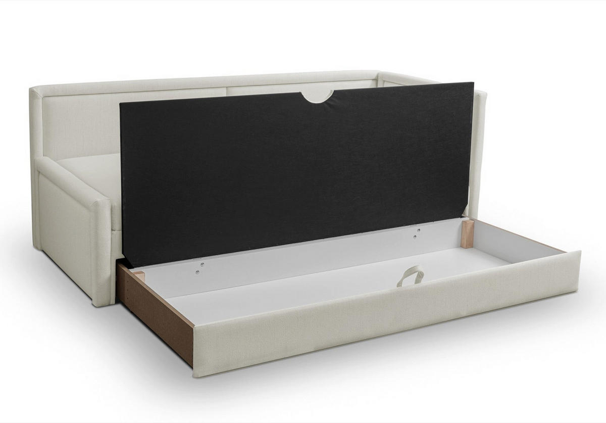 JUGENDBETT Caprili Creme mit Bettkasten - Creme/Schwarz, Kunststoff/Textil (163/189cm) - Selsey