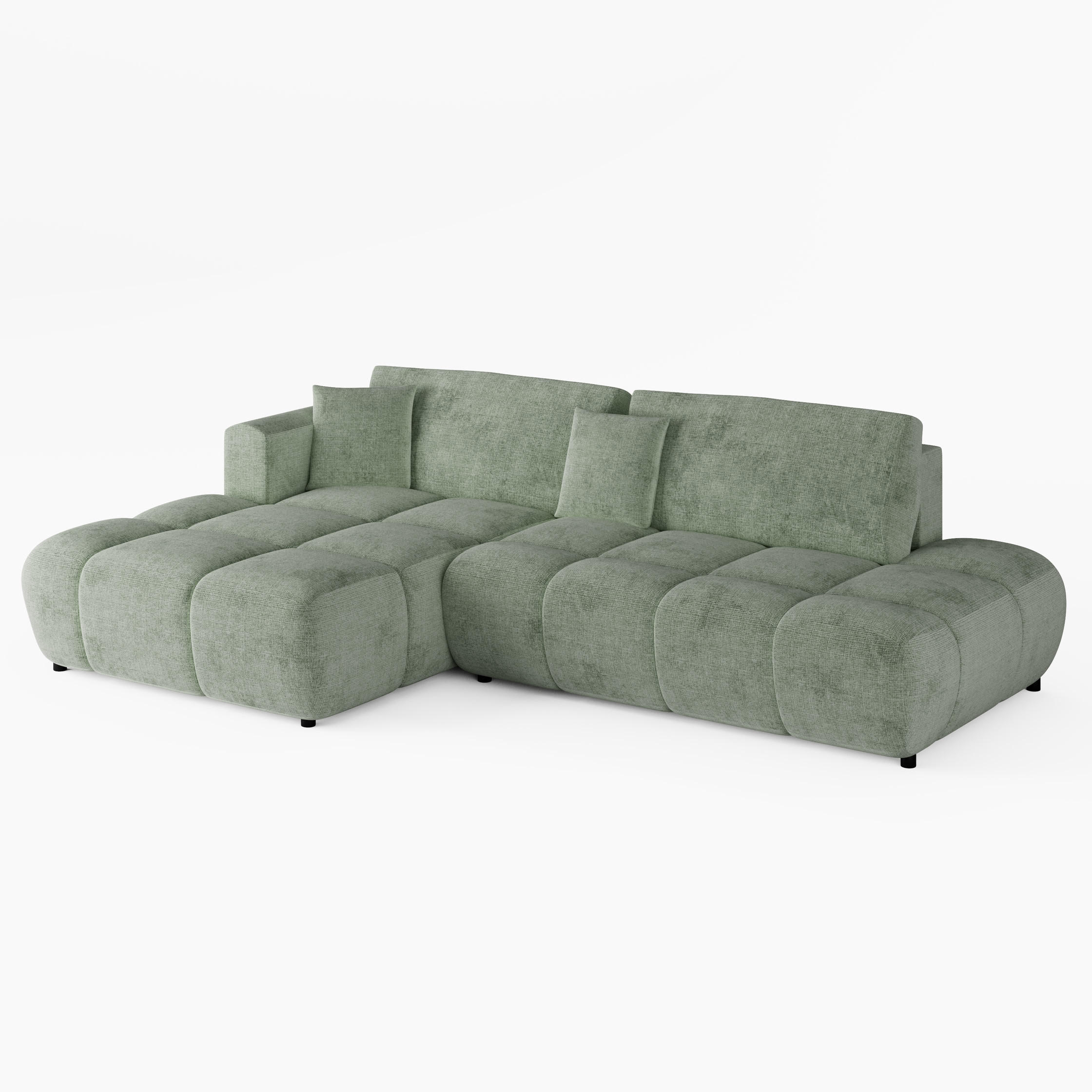 ECKSOFA BARI Links Hellgrün Chenille-Stoff L-Form Couch mit Schlaffunktion & Bettkasten - Schwarz/Grün, Holz (170/280cm) - Barchello