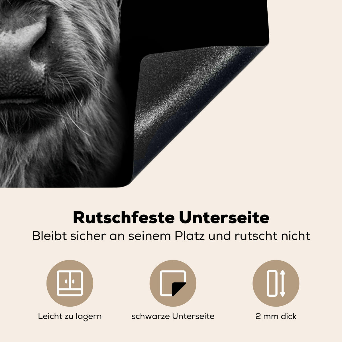 HERDABDECKPLATTE Schottischer Highlander - Hörner - Schwarz - Weiß - Kuh - Wild - Tiere Herdabdeckung Induktionsfeld 65x52 cm - Schwarz, Kunststoff (65/52/0.2cm) - MuchoWow