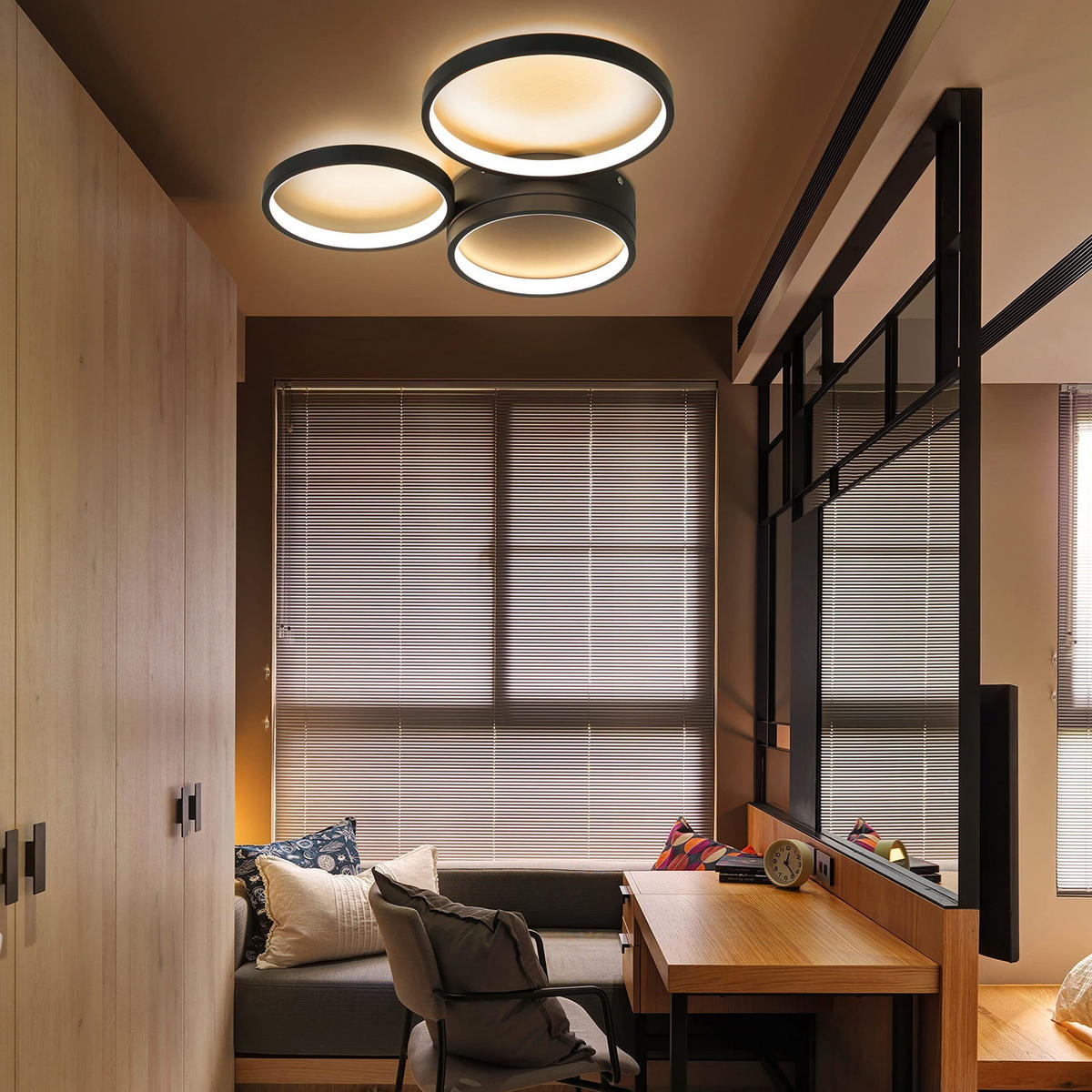 LED-DECKENLEUCHTE Dreiring 43.5/35.5/6 cm - Schwarz, Metall (43.5/35.5/6cm) - ZMH