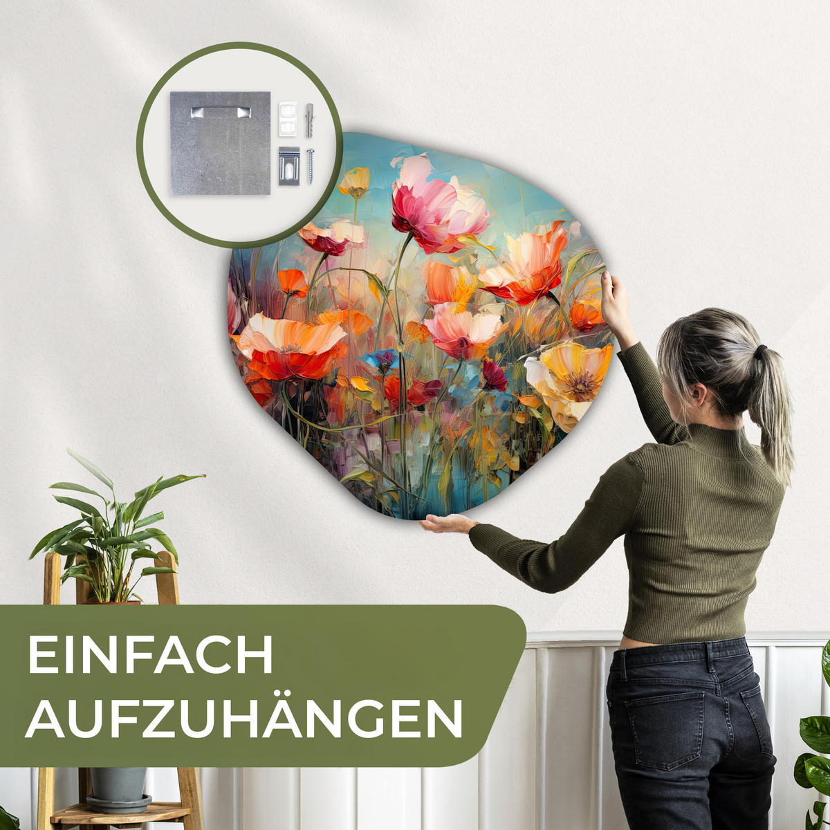 WANDBILD Blumen - Aquarell - Kunst - Botanisch - Natur 90x90 cm - Orange, Kunststoff (90/90cm) - MuchoWow