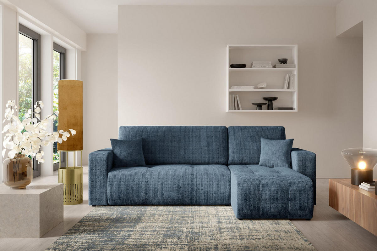 ECKSOFA mit Schlaffunktion Blau - Blau, Textil (244/145cm) - Furnisell