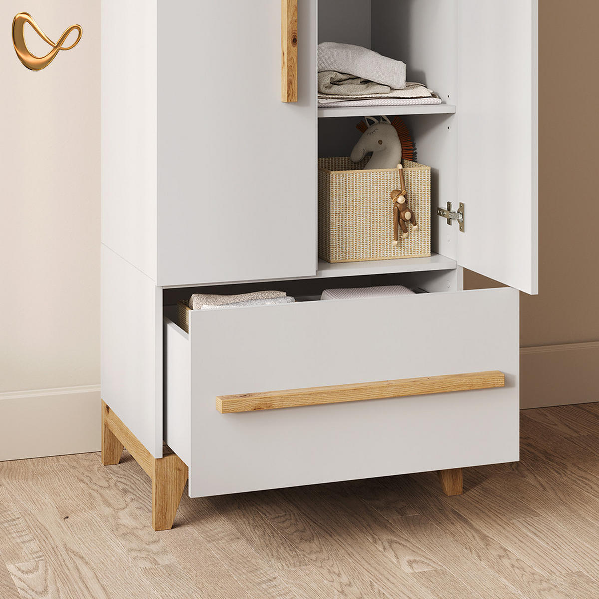 KINDERKLEIDERSCHRANK Mailo Weiß/Artisan 70 x 186.8 cm mit 4 Schubladen - Weiß/Eiche Artisan, Holzwerkstoff (70/186.8/53.4cm) - Livinity®