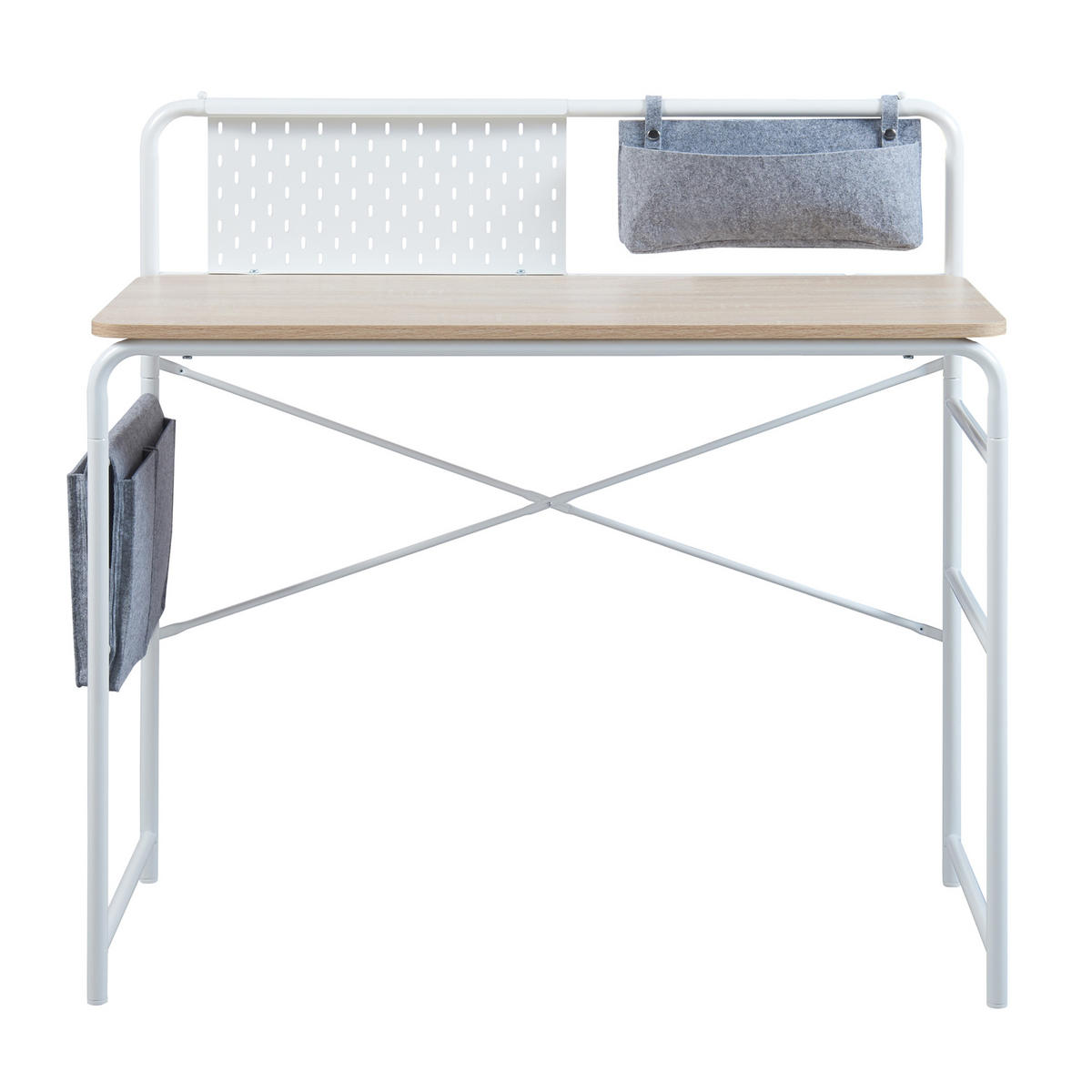 SCHREIBTISCH Dyrøy - Eichefarben/Weiß, Metall (46/98/98cm) - [en.casa]