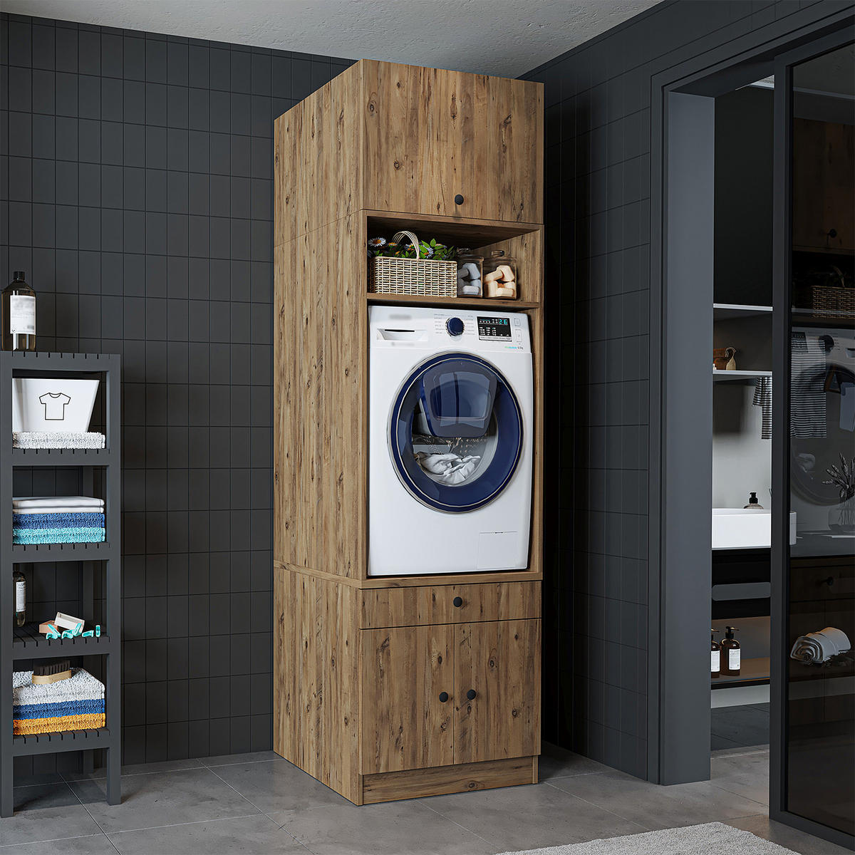 WASCHMASCHINENSCHRANK Serie 1 65cm Breit, 230cm Hoch - Eichefarben, Holzwerkstoff (65/230/67cm)