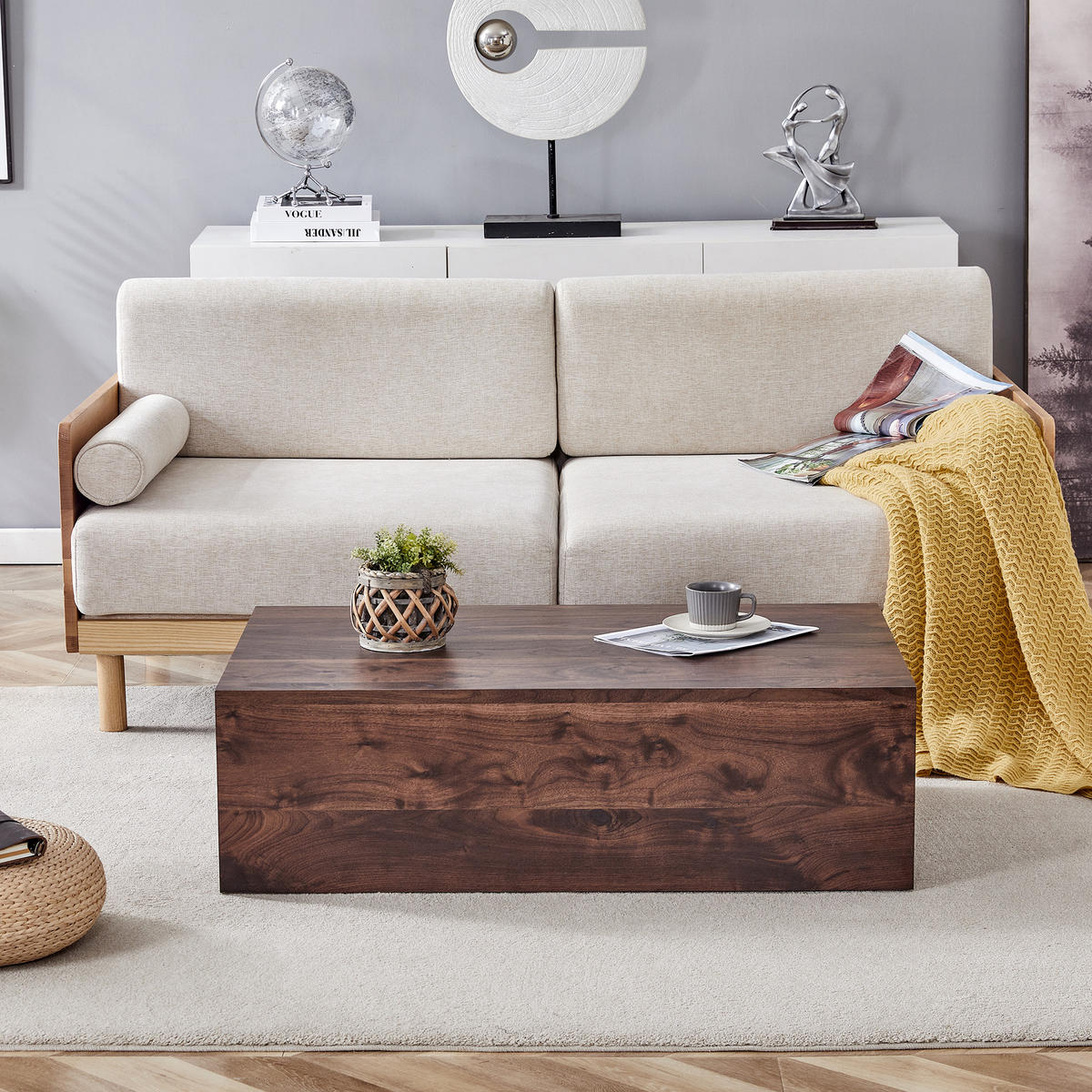 COUCHTISCH aus MDF 90x50x30 cm in Walnuss mit rutschfesten Füßen - Walnussfarben, Holzwerkstoff (90/50/30cm) - Modfu
