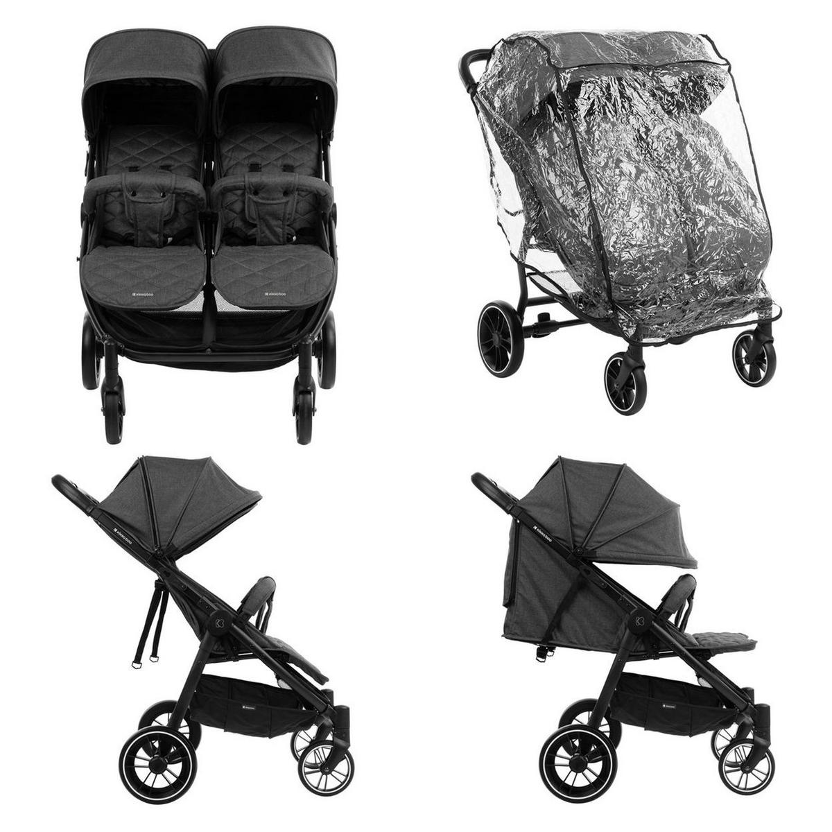 GESCHWISTERKINDERWAGEN Happy 2 grau gemustert faltbar, Regenschutz, Fußsack, gefedert - Grau, Metall (79/73/104cm) - Kikka boo