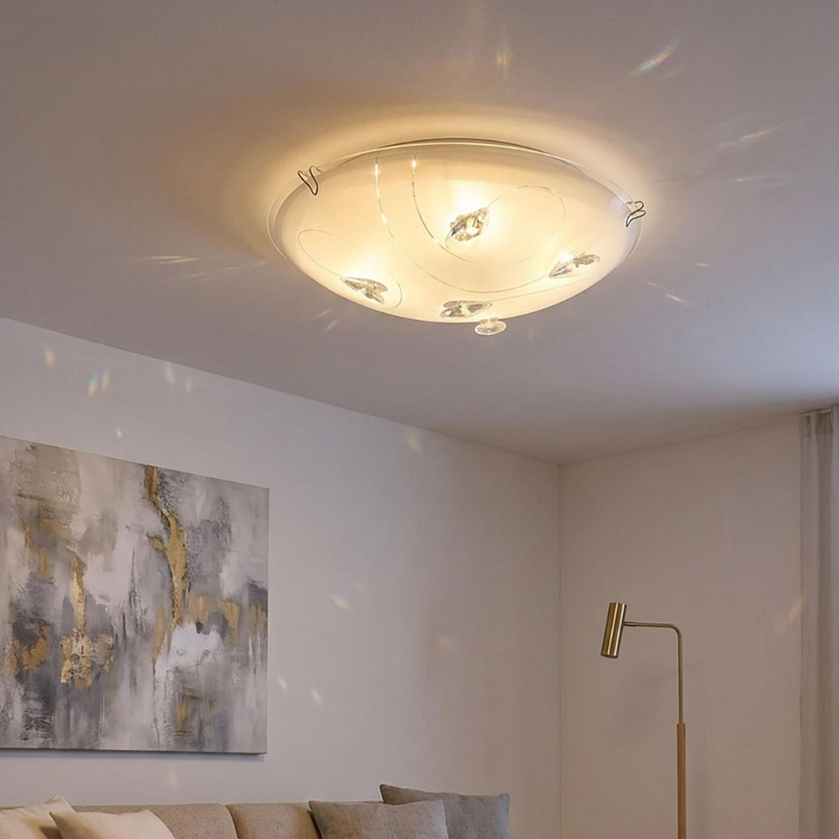 LED DECKENLEUCHTE INKA Weiß Opal 2er Set - Weiß, Glas (25/25/7.5cm) - Globo Lighting
