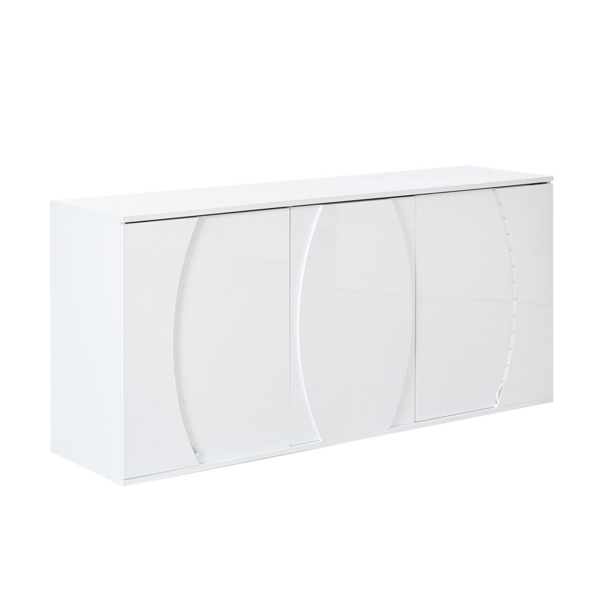 TV stolek 150/40/70 cm s LED osvětlením, třemi dvířky a úložným prostorem z dřevotřísky, Bílá - bílá, kompozitní dřevo (150/70/40cm) - Redom
